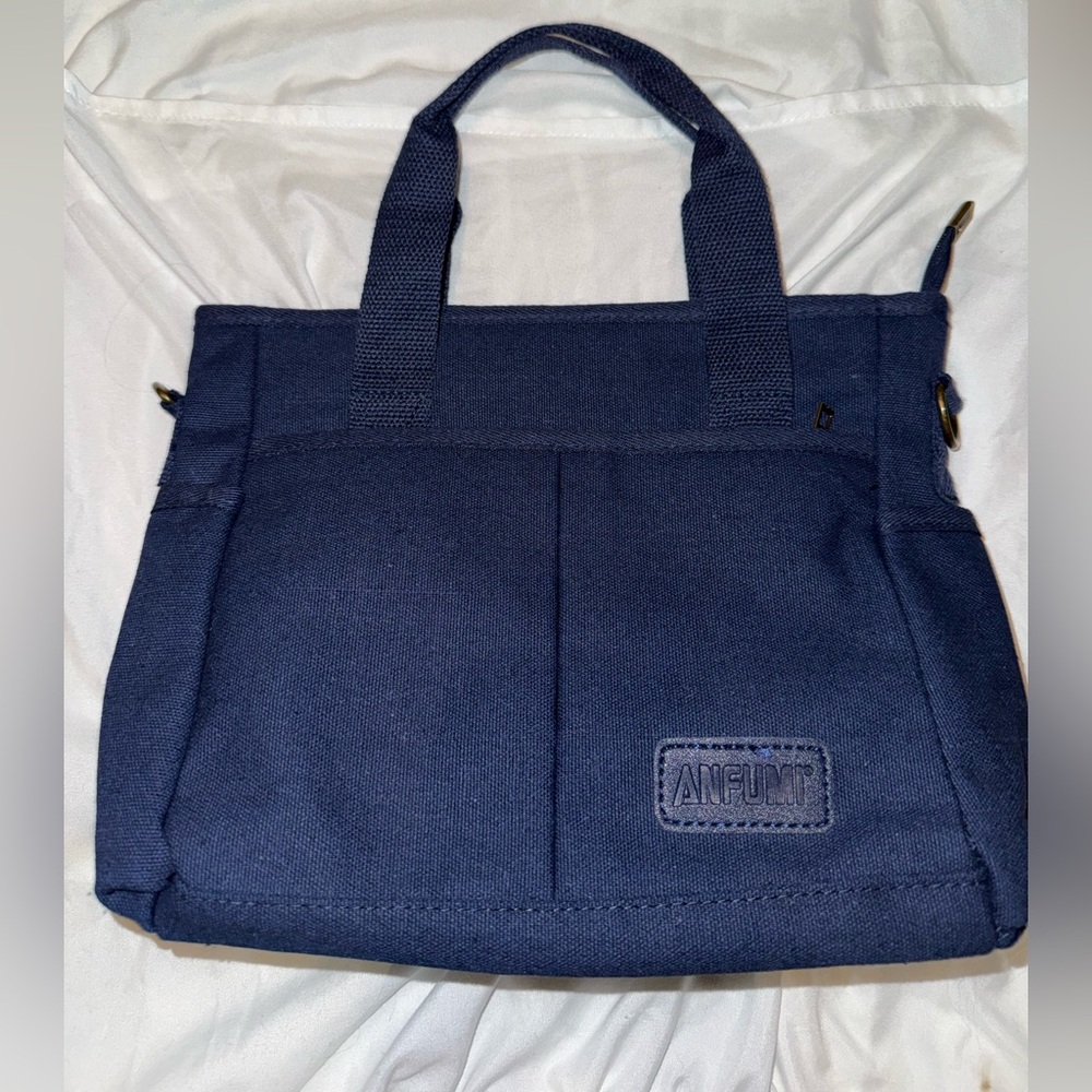 Navy Canvas Messenger Tote for Women